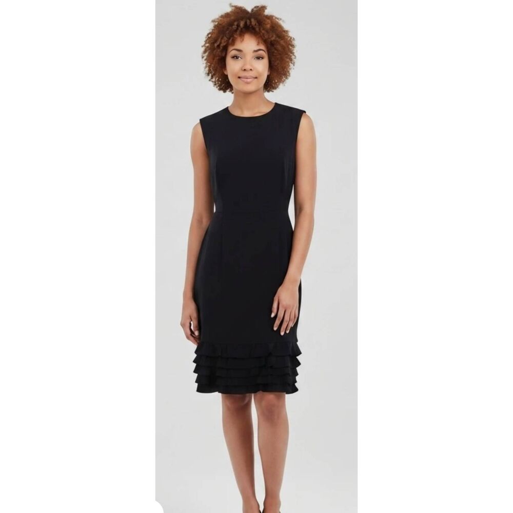 J.Crew Navy 5 Ruffle Hem Sheath Dress in Super 120s Wool H4276, NWT, Size 16